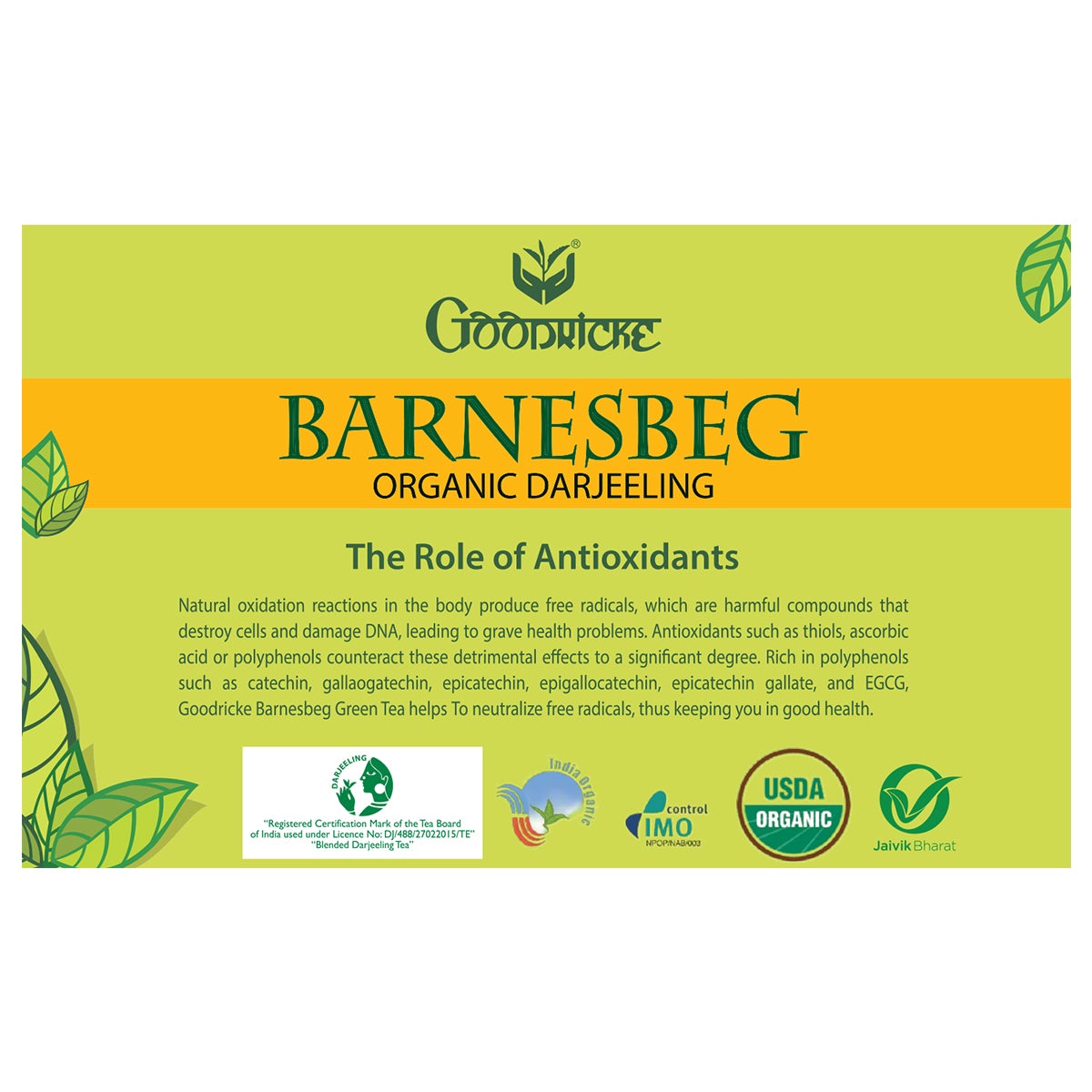 Barnesbeg Organic Darjeeling Green Tea, 25Tea Bags (Pack of 5)