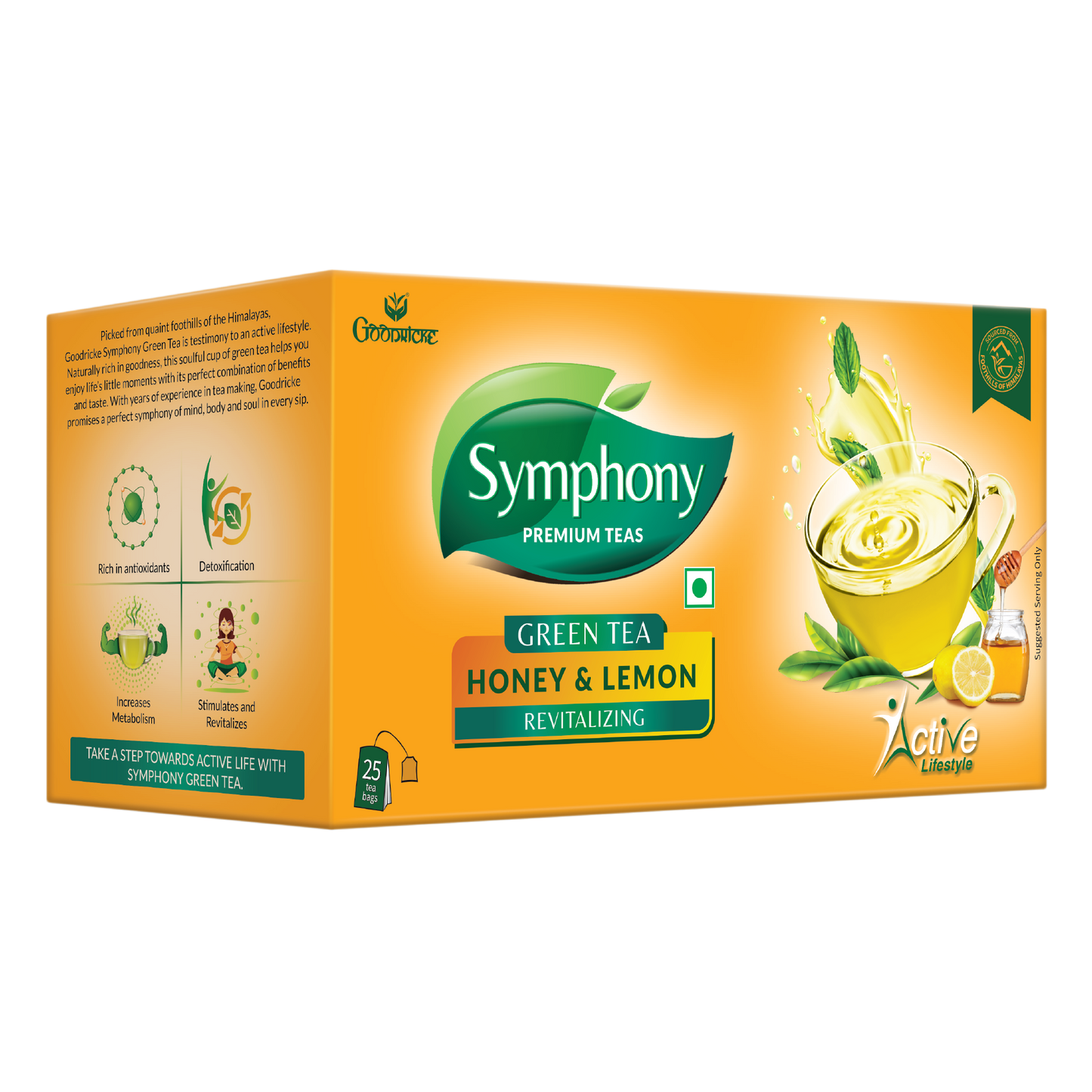 Symphony Lemon & Honey Green Tea, 25 Tea Bags (Pack of 6)