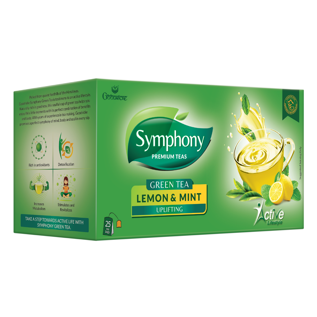 Symphony Lemon & Mint Green Tea, 25 Tea Bags (Pack of 6)