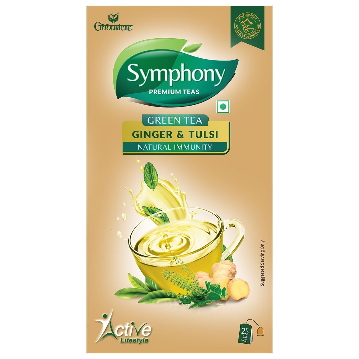 Symphony Ginger & Tulsi Green Tea, 25 Tea Bags (Pack of 6)
