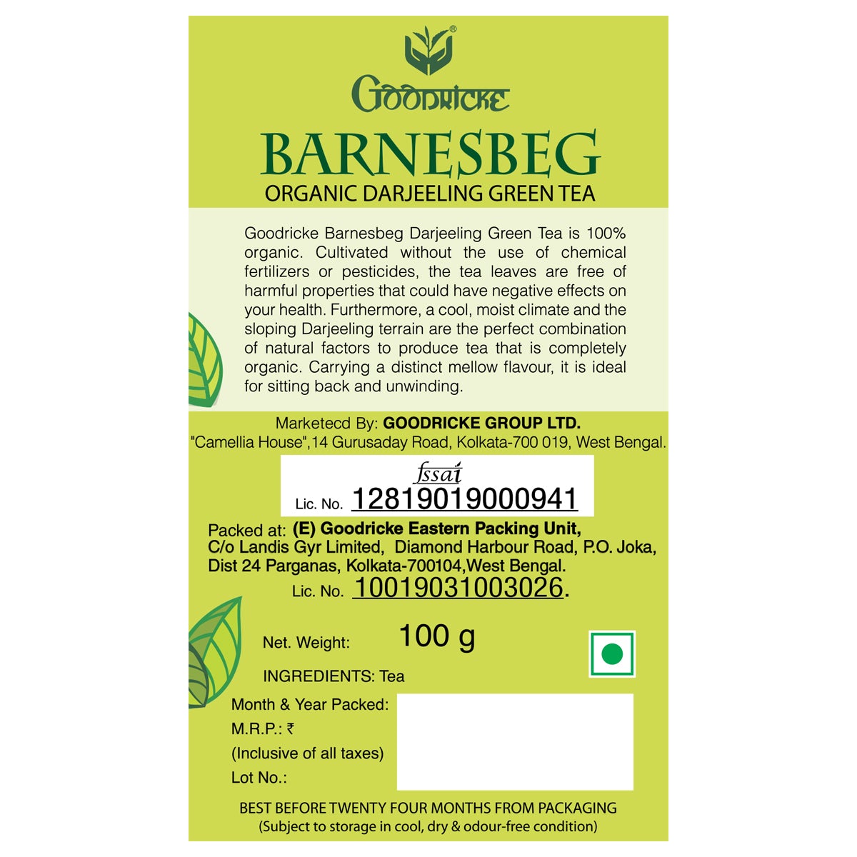 Barnesbeg Organic Darjeeling Green Tea (Pack of 5)