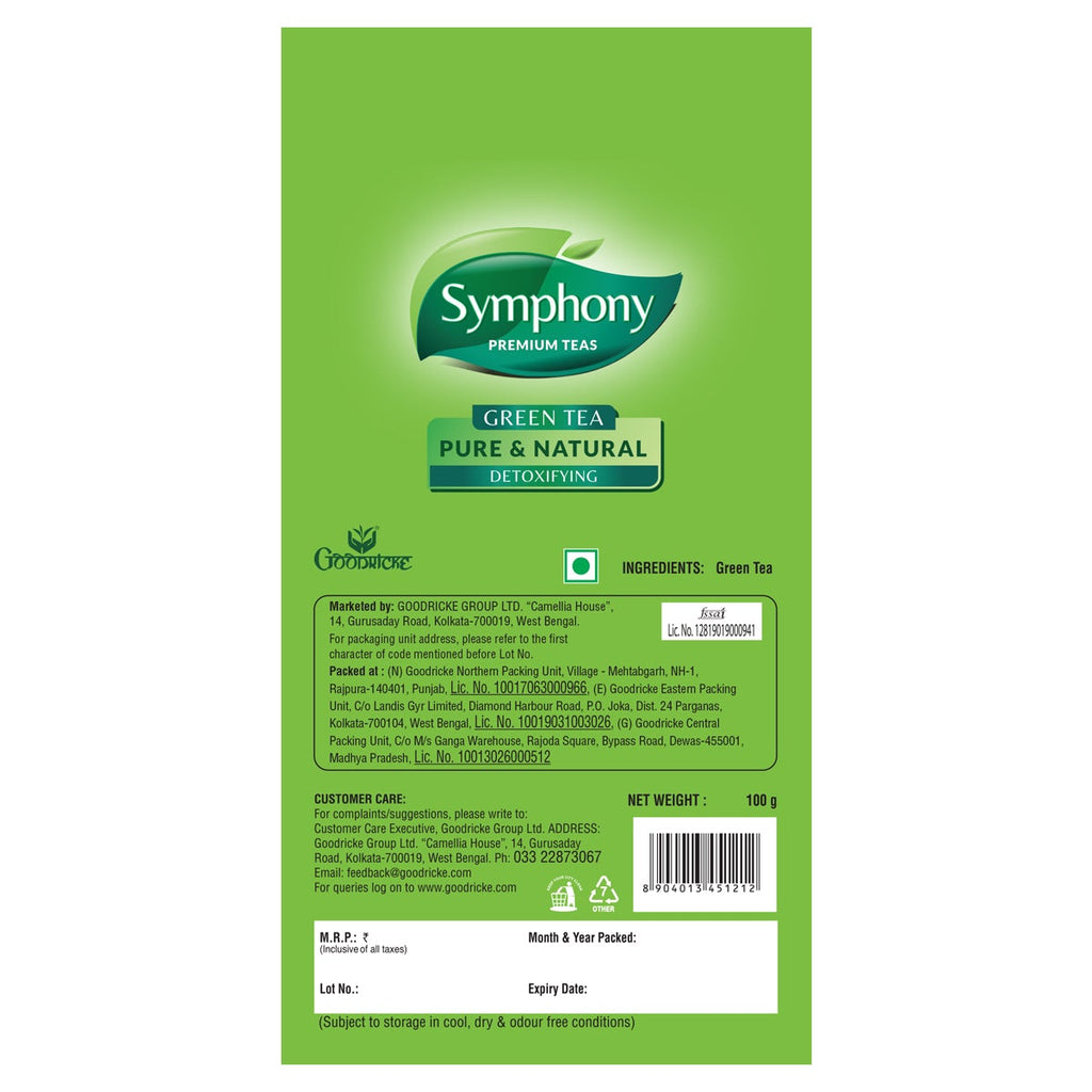 Symphony Pure & Nautral Green Tea, 100g(Pack of 6)